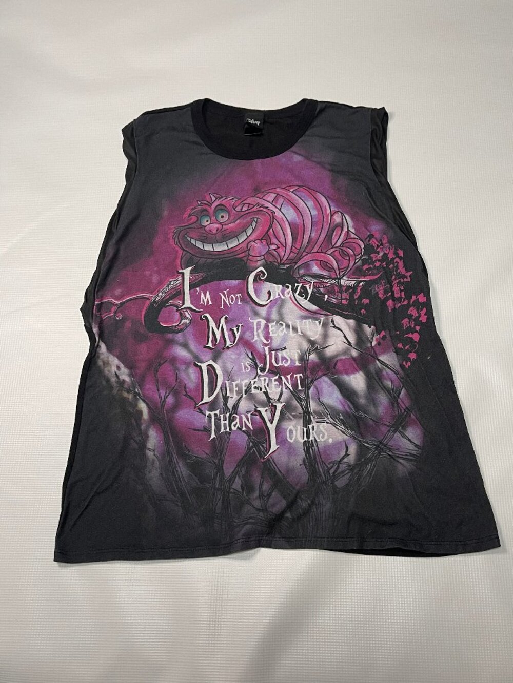 Disney Alice in Wonderland Cheshire Cat Sleeveless Tank Top, Black Size XL